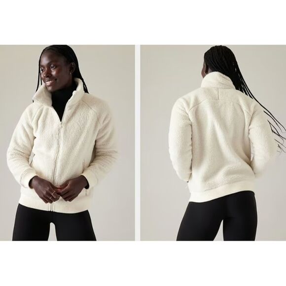 Athleta Tugga Jacket Sherpa Full Zip Cream Ivory Medium Cozy Pockets 860111 129 - Picture 1 of 6